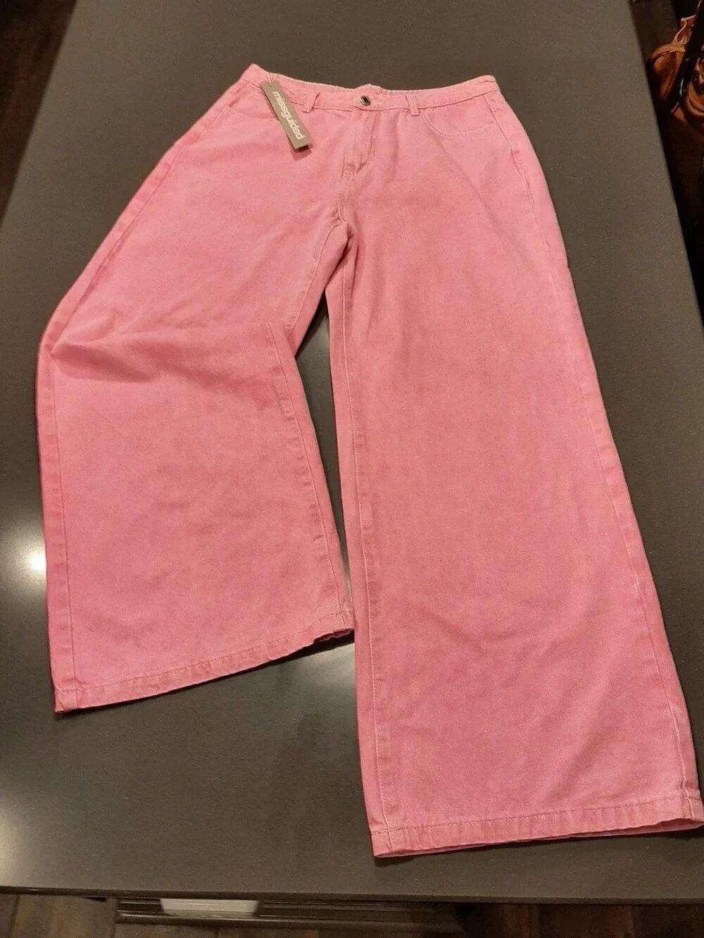 Missguided Pink High Waisted Wide Leg Baggy Jeans Women's Large